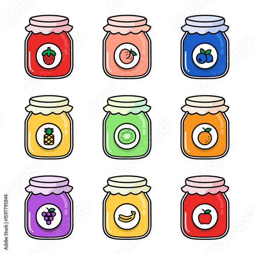 Fruit jam set vector illustration design