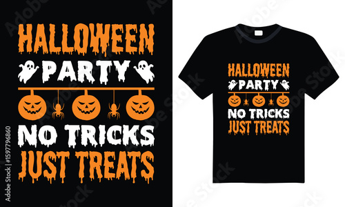 Halloween party no tricks just treats vintage typography t-shirt design – Halloween quote vector for spooky season, trick or treat event, print-ready for apparel