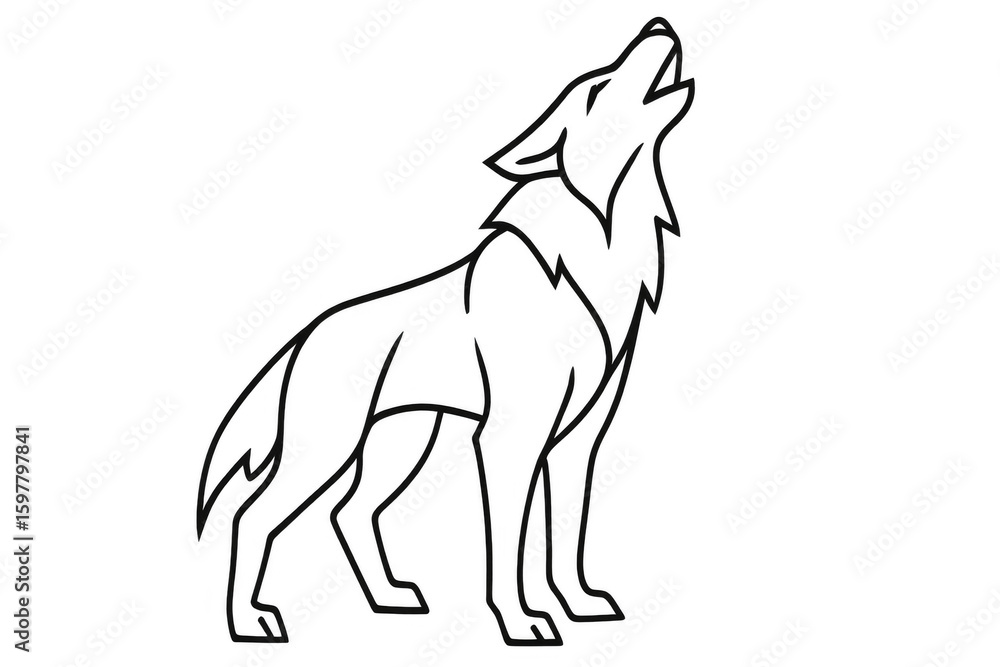 Fototapeta premium Wolf silhouette howling, minimalist line drawing representing untamed spirit and wilderness against clean transparent backdrop