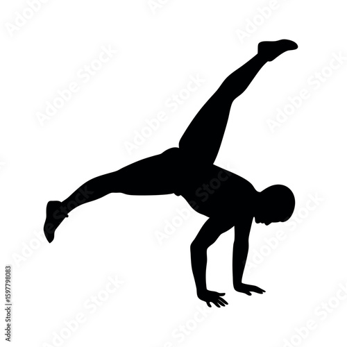 Athlete balancing in handstand push up workout pose silhouette Art Vector illustration