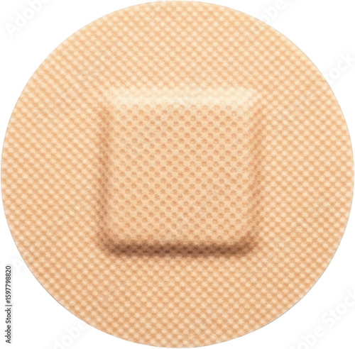 Close up of a round adhesive bandage with a textured surface and central pad transparent background