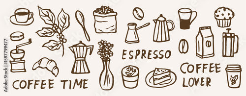 Hand drawn doodle coffee elements
