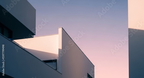 Abstract Modern Architecture: Geometric Building Facade at Sunset