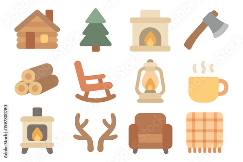 Cozy cabin life concept vector illustration for autumn design in flat style
