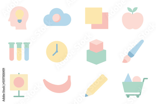 Minimalist flat vector illustration of creative icons for design and education