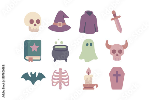 Halloween icons vector illustration for spooky design projects in flat style