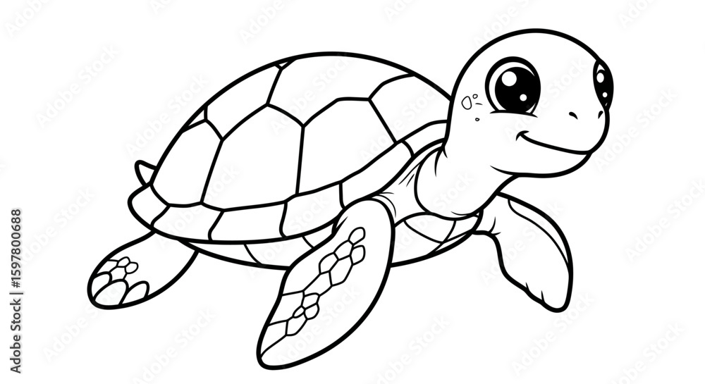 Fototapeta premium An Adorable Baby Sea Turtle Swimming Gracefully Through the Ocean Waters with a Friendly and Welcoming Expression