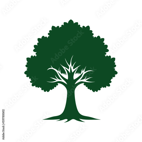 Bur oak tree silhouette icon isolated on white background