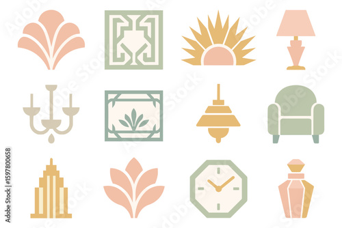 Mid-century modern home decor icons vector illustration for design