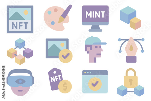 Nft concept vector illustration for digital art and blockchain design in flat style