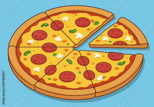 A Delicious Pepperoni Mushroom and Green Pepper Pizza Sliced and Ready to Be Enjoyed by Everyone at the Table