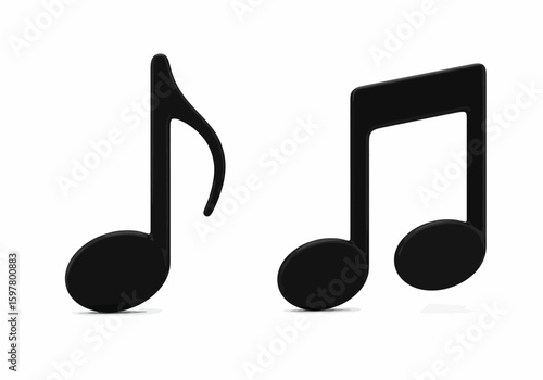 Illustrative Representation of Musical Notation Showing a Single Eighth Note and a Pair of Eighth Notes Joined by a Beam on a White Background