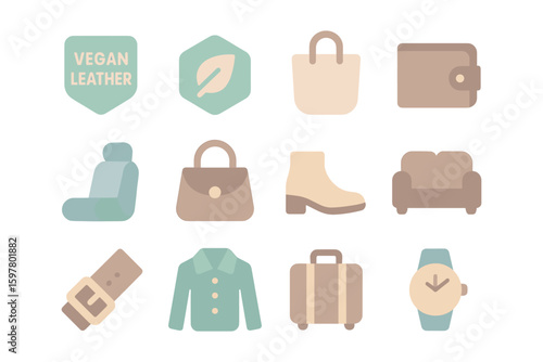 Stylish vegan leather icons vector illustration for eco-friendly designs
