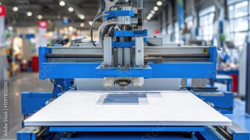 Die cutting machine with press arm suspended above template plate