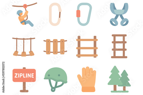 Zipline park adventure icons vector illustration for design projects in flat style