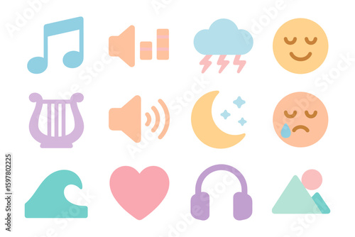 Emotional soundscape vector illustration: icon set for mood and music-themed designs in flat style
