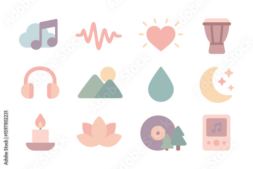 Emotional soundscape vector illustration: music and emotion icons for digital design