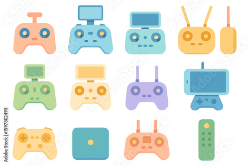 Colorful drone controller vector illustration – flat design for tech icons collection