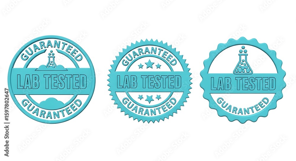 Obraz premium Lab tested guaranteed badges illustrating safety and quality assurances