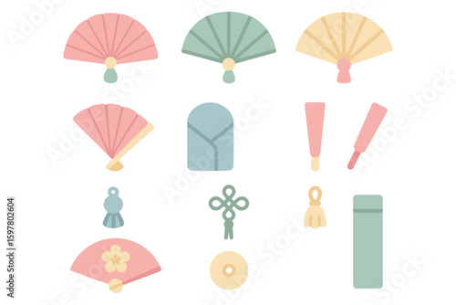 Traditional folding fans icons vector illustration for asian culture design in flat style