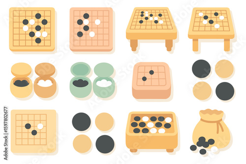 Flat style go game and drums vector illustration for board game design