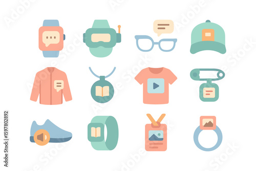 Wearable storytelling icons vector illustration for creative design projects in flat style