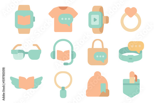 Wearable storytelling icons vector illustration for digital communication design, flat style
