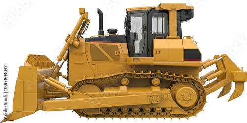 Yellow Bulldozer With Ripper Attachment Heavy Machinery Industrial Vehicle Transparent Background Isolate