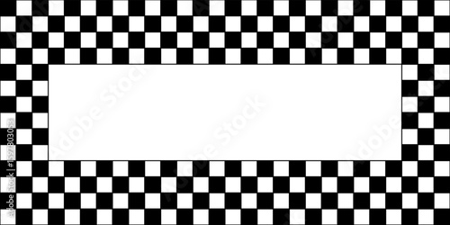 Black and white checkered rectangular frame. Square racing checkerboard pattern. Chessboard geometric pattern. Rally checkerboard pattern. Finish racing frame. Vector illustration on white background