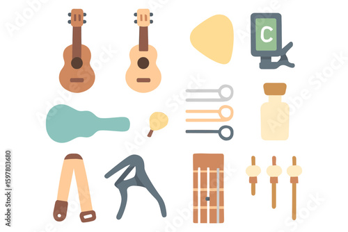 Ukulele icon set vector illustration for music design in flat style