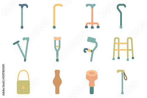 Walking cane icons vector illustration for health and accessibility design in flat style