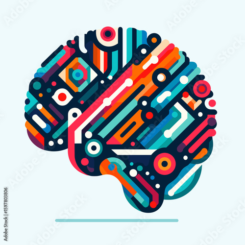 Tech brain icon for innovation and e-learning