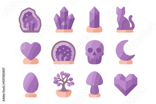 Amethyst icon set vector illustration for design in flat style