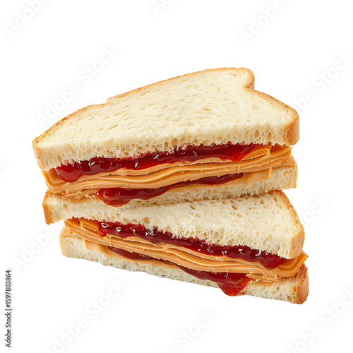 Classic Peanut Butter and Jelly Sandwich Cut in Half