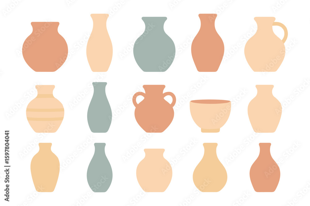 Minimalist pottery collection vector illustration: design for art print or poster in flat style Minimalist pottery collection vector illustration: design for art print or poster in flat style