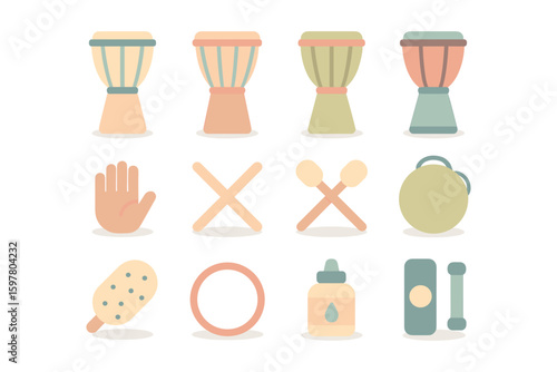 Musical instrument and accessories vector illustration - flat style design for kids' learning