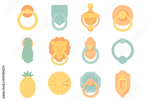 Vintage door knocker vector illustration - classic decorative design elements in flat style