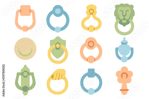 Elegant vector illustration of vintage door knockers collection for home decor design