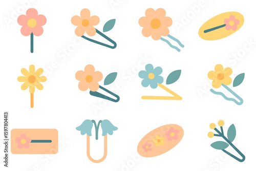 Floral hair accessories collection vector illustration - flat style design for cards and posters