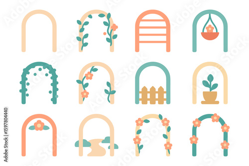 Floral archways vector illustration - garden decor design for cards and posters in flat style