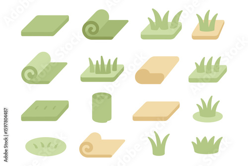 Lawn and turf varieties vector illustration for landscape design in flat style