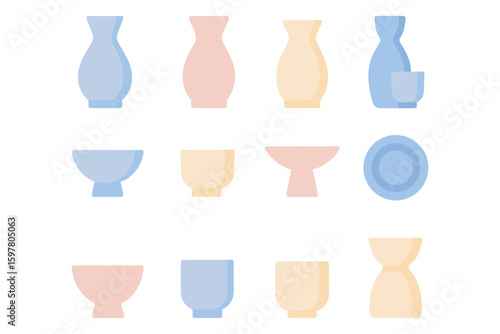 Minimalist ceramic vases and bowls vector illustration for home decor design, flat style