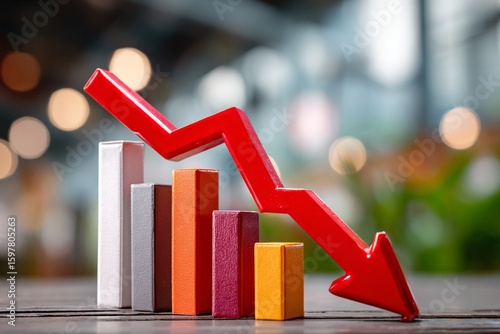 Red downward arrow over bar chart