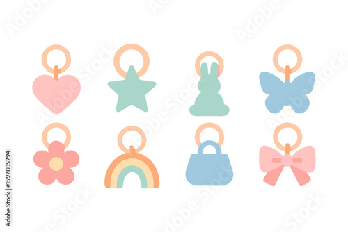 Pastel keychain vector illustration: cute accessories for gift design in flat style