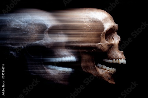 Double exposure of skulls reveals jaw evolution over centuries. Evolutionary biology. Exploring changes in human teeth and jaws: diet's impact over time. Misaligned teeth. Facial evolution.