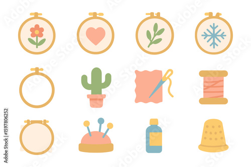 Sewing and embroidery essentials vector illustration in flat style for craft design