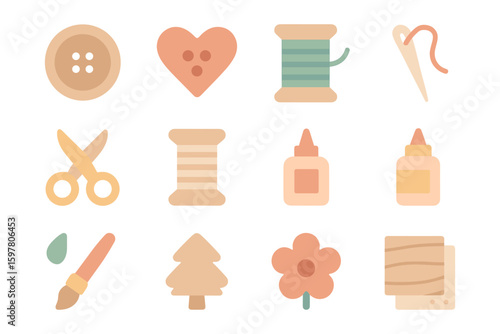 Sewing and craft supplies vector illustration: flat style design for textile and needlework projects