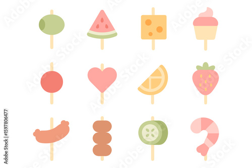 Food pops flat vector illustration: sweet and savory treats design for print, card, poster