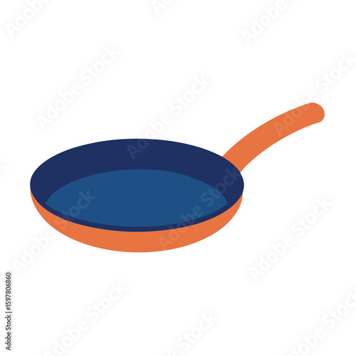 Orange handled blue frying pan cooking kitchen