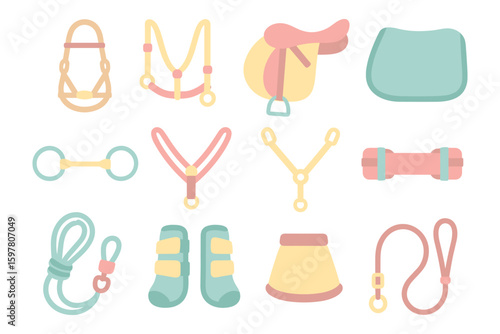 Equestrian equipment vector illustration in flat style for design and decor